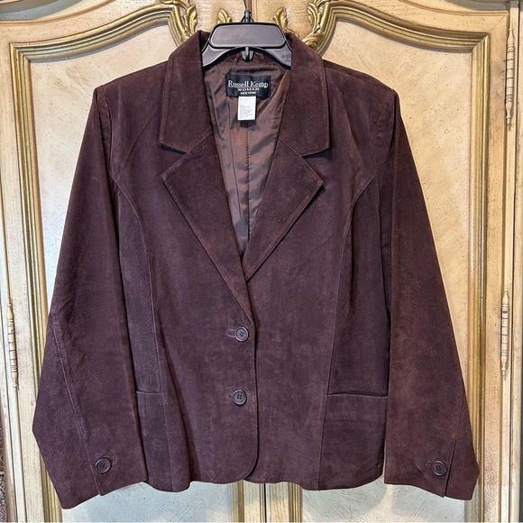 Russell Kemp Brown Leather Suede Button Front Jacket - Picture 1 of 10